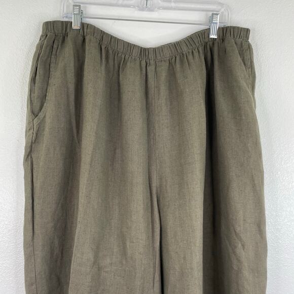 FLAX Army Green Women's Baggy Wide Leg Ankle Pants 100% Linen Size 3X Lagenlook - Picture 3 of 14